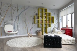 Teen-room-shelving-Wallpaper-ahnging-Chair